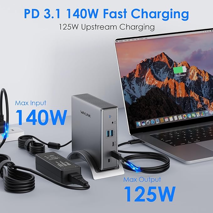 Laptop Docking Station,WAVLINK PD3.1 Docking Station 3 Monitors with 4K@144Hz,2*HDMI + DP,140W PD Charge,USB-C 10Gb,USB-A 5Gb,Gigabit Ethernet,Audio/Mic for HP, Dell,Windows System Computer