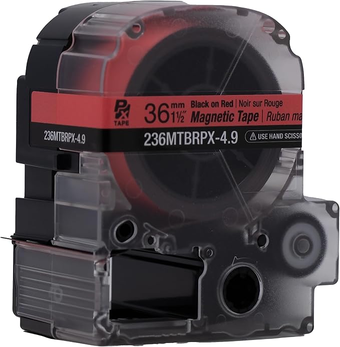 Epson LABELWORKS 236MTBRPX-4.9 Genuine Magnetic Tape Cartridge - Black on Red Magnet Label Maker Tape - 1.5" (36MM) Wide, 4.9 ft, Red