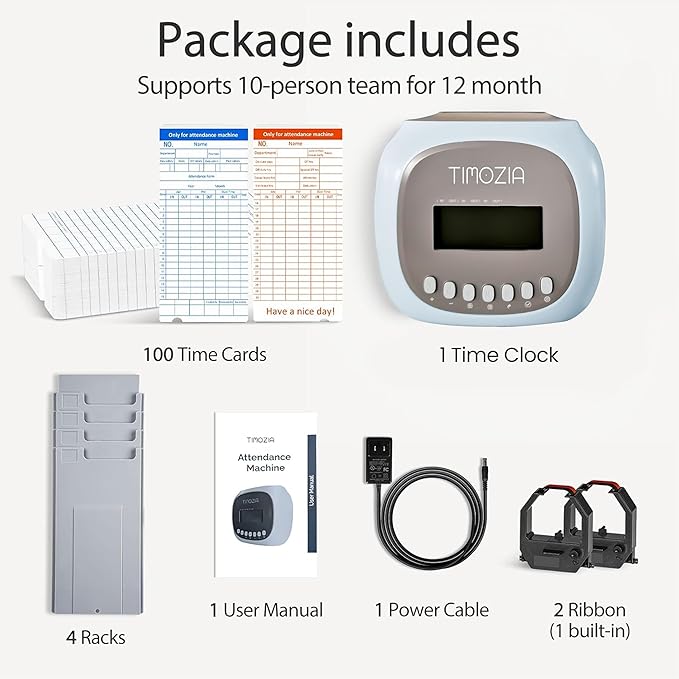 Time Clocks for Employees Small Business, Auto-Align Time Clock, 6 Punches per Day Time Card Machine, Time Clock Punch Machine with 100 Time Cards, 2 Ink Ribbons and 4 Racks(Military Time)