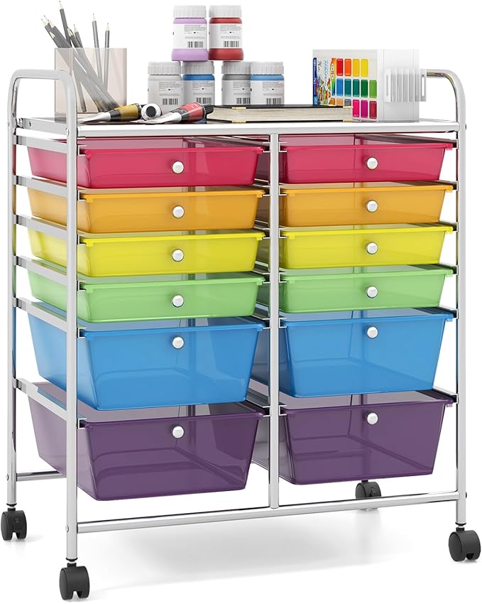 Giantex 12 Drawer Rolling Storage Cart Tools Scrapbook Paper Office School Organizer (Multicolor)