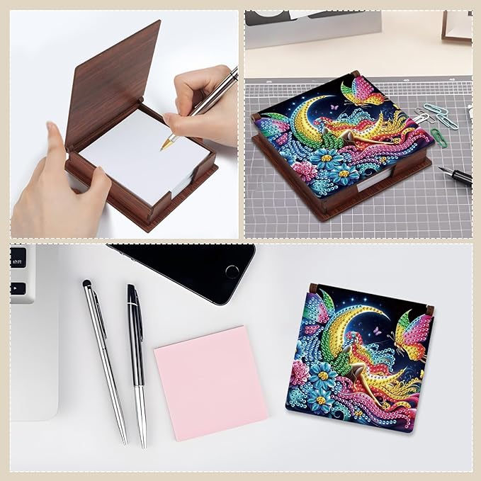Woman Diamond Painting Kit Note Box,Memo Paper Storage Box Diamond Art,Sticky Note Holder Diamond Art,Diamond Painting Memo Pad For Office Desk. (Woman)