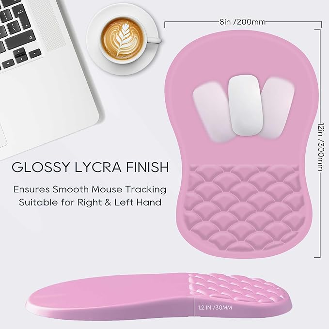 HunDun Ergonomic Mouse Pad Wrist Support, Wrist Rest Mousepad for Carpal Tunnel Pain Relief with Integrated Memory Foam Slope Massage Bulge,Pink Mouse Pads for Wireless Mouse & Desk