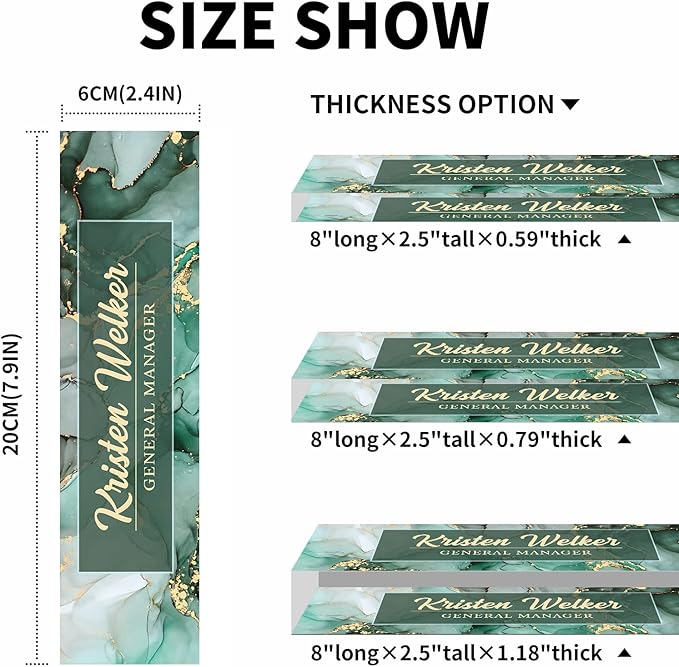 Personalized Premium Green Marble Acrylic Desk Name Plate, Office Decor for Women or Men Coworkers, Boss, Employee, Teacher