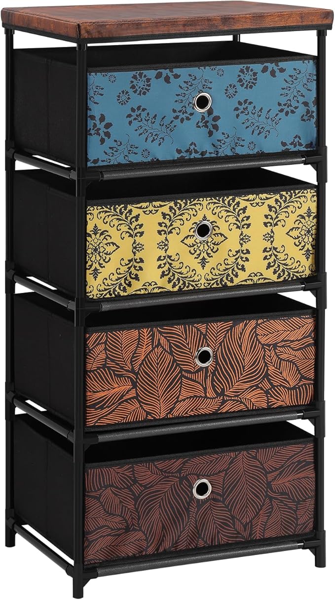 HAITRAL 4 Drawers Clothes Storage Organizer,Small Fabric Storage Chest with Drawers Unit,Easy Assembly Chest of Drawers and Fabric Dresser for Bedroom,Dorm,Hallway, Storage Bins,Multicolour