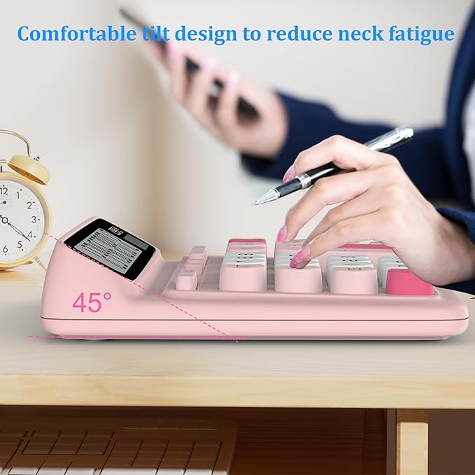 Desktop Calculator with Extra Large 5-Inch LCD Display, 12-Digit Two Way Power Solar & Battery Office Calculator with Big Buttons for Business, Accounting & Home Use(Pink)