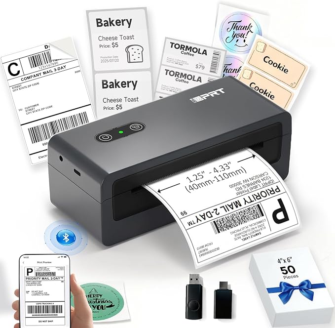 iDPRT Bluetooth Thermal Shipping Label Printer, 4x6 Wireless High-Speed Label Maker for Small Business, Compatible with Android, iPhone, Windows & Mac for Amazon, Ebay, Shopify, USPS, SP460BT