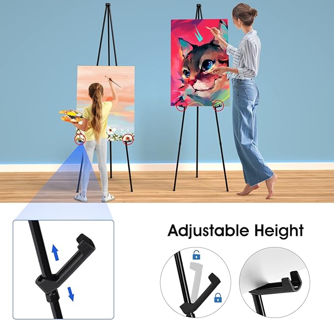 Portable Art Easel Stand 63 Inches - Black Picture Stands for Display w/Bag - Tabletop Art Easel Stand for Sign, Wedding Signs, Poster Stand, Painting Canvas Stand - Metal Tripod, Easels for Display