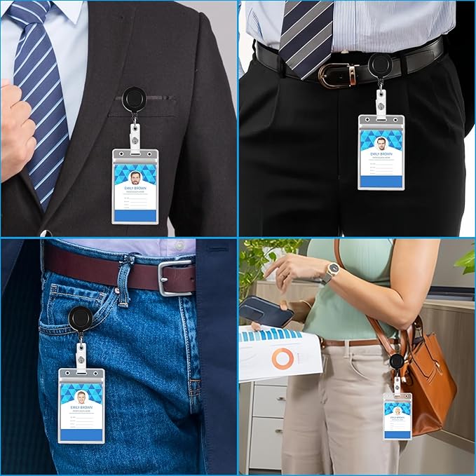 50 Pack ID Card Name Badge Holder Clear Vertical ID Badge Holder with Resealable Zip Waterproof Nametag Card Holder