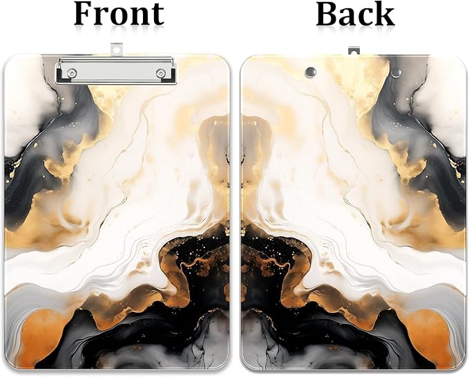 Rimilak Plastic Clipboards with Metal Clip, A4 Letter Size 9 x 12.5 in, Office Decorative for Students Women Men and Kids, Cute Custom Pattern, White Gold Marble