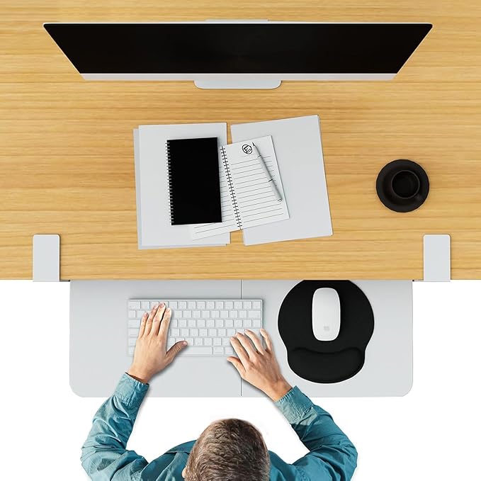 Desktop Keyboard Tray, Under Desk Pull Out, 26.77" X 11.81" Large Size Keyboard Tray with C-Clip Mount, Easy Installation, Computer Keyboard Stand, for Home Study and Office