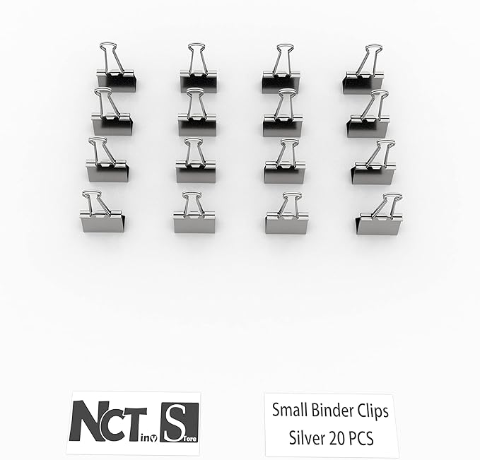 Nctinystore Binder Clips Small Metal Clamp 0.75 inch / 19 mm (Silver, 20 PCS)