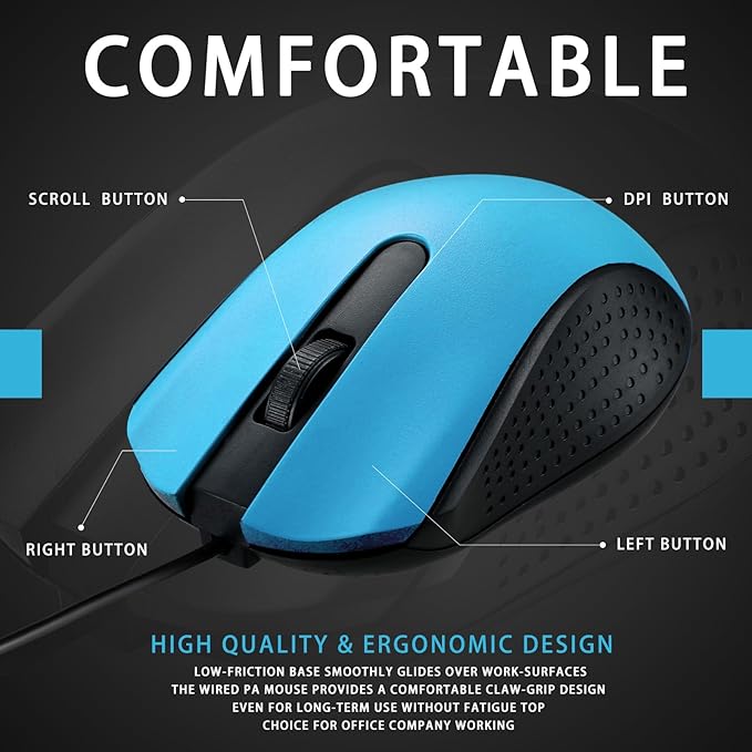 Hoteam 12 Pcs Light Blue Wired Computer Mouse Bulk Cord USB Computer Mice Ergonomic Wired Mouse for Pcs, Computers, Laptops, Gaming Office Home Supplies