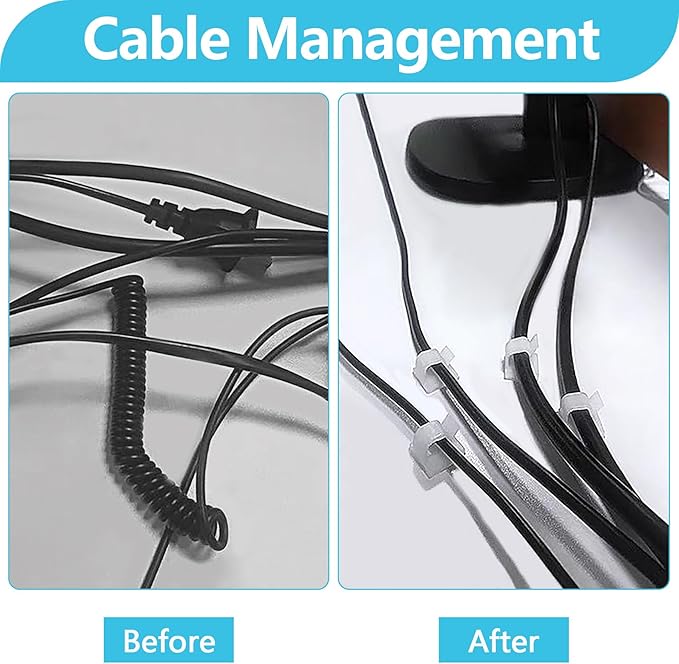 100PCS Cable Clips, Adhesive Wire Clips Organizer Cord Clips Management, Cable Staples Outdoor Strong for Wall, Desk, Christmas Lights, String Lights, TV PC Ethernet Cable, Clear Small