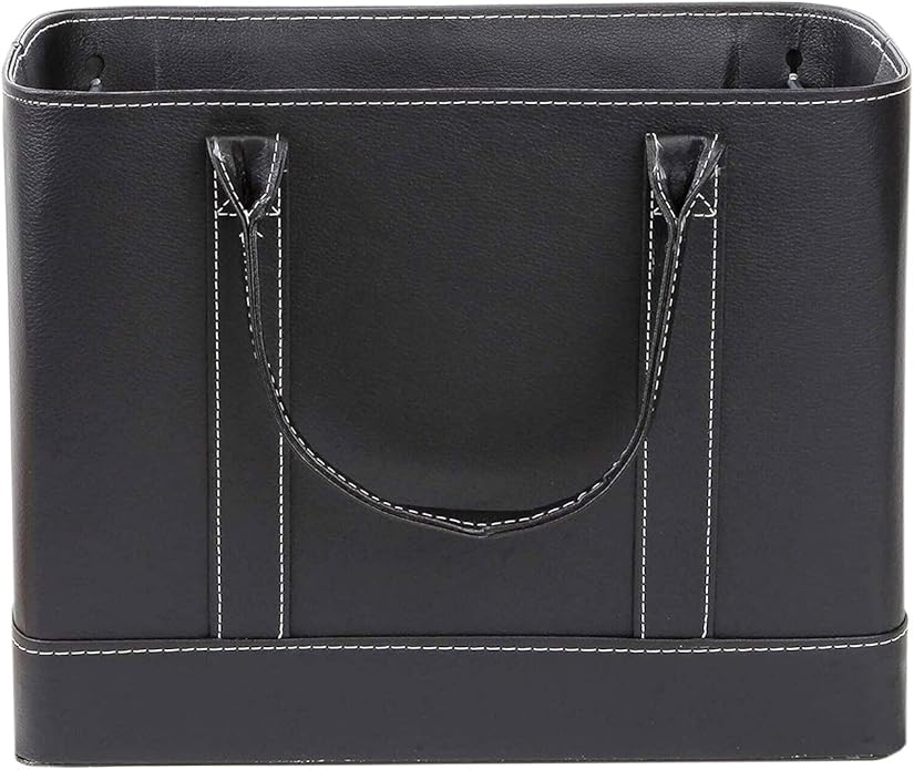 HOME DISTRICT Chic File Organizer Tote - Important Document Organizer Bag, Portable File Box with Handle, Black