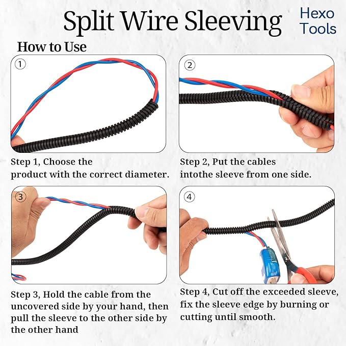 30ft - 1/4 inch (AD10) Flame Retardant Split Wire Loom Tubing - Sleeves for Electric Cables, Flexible Wire Covers Cord Protectors - Black
