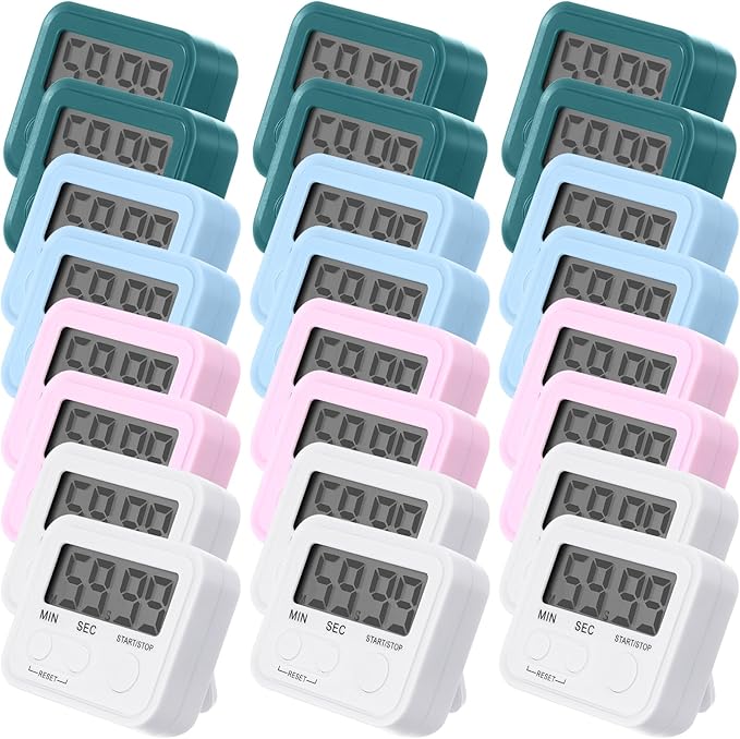 Weewooday 24 Pcs Digital Kitchen Timer Magnetic Timer Bulk On/Off Switch Minute Second Count up Countdown Loud Alarm for Exercise Cook Baking (Vivid Color)
