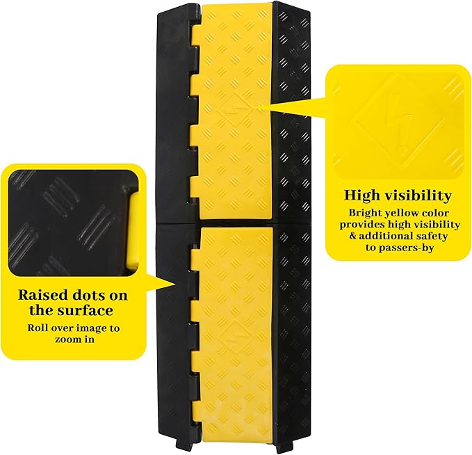 Rubber Cable Ramp Cable Protector Ramps Wire Hose Protective 3 Channel Traffic Rubber Plastic Cord Cover Speed Bump for Asphalt Concrete Gravel Driveway Outdoor, 1 Pack