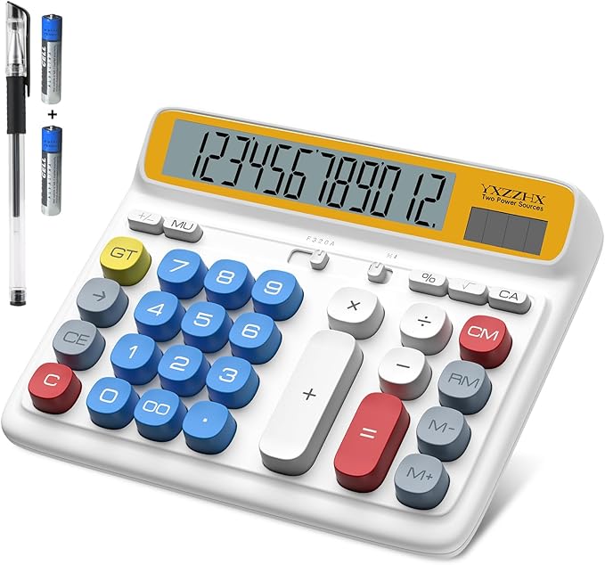 Desktop Calculator with Extra Large 5-Inch LCD Display, 12-Digit Two Way Power Solar & Battery Office Calculator with Big Buttons for Business, Accounting & Home Use(Blue)
