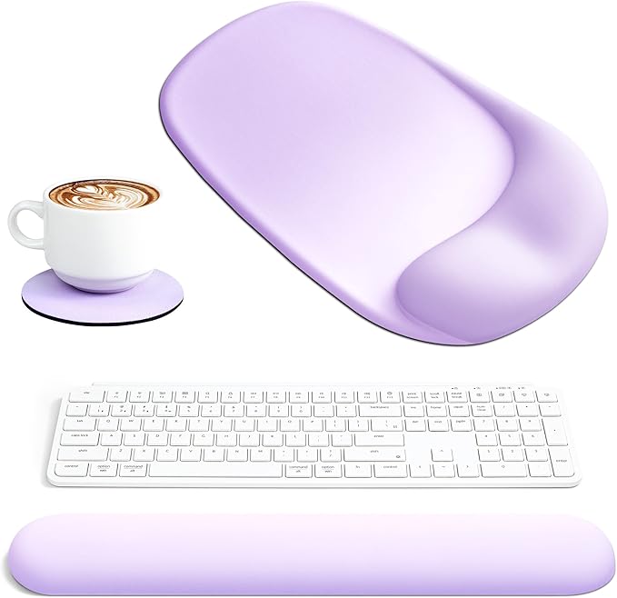 Ospelelf Wrist Rest for Keyboard and Mouse Ergonomic Mouse Pad with Wrist Support Memory Foam Wrist Rest for Computer Keyboard,3-in-1 Gel Mouse and Keyboard Pad for Office Lilac Gradient