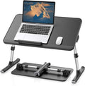SAIJI Leather Laptop Bed Tray Table, Adjustable Laptop Stand with Removable Stopper, Portable Lap Desks with Foldable Legs, Notebook Stand Breakfast Reading Desk for Sofa Couch((Medium, Black)