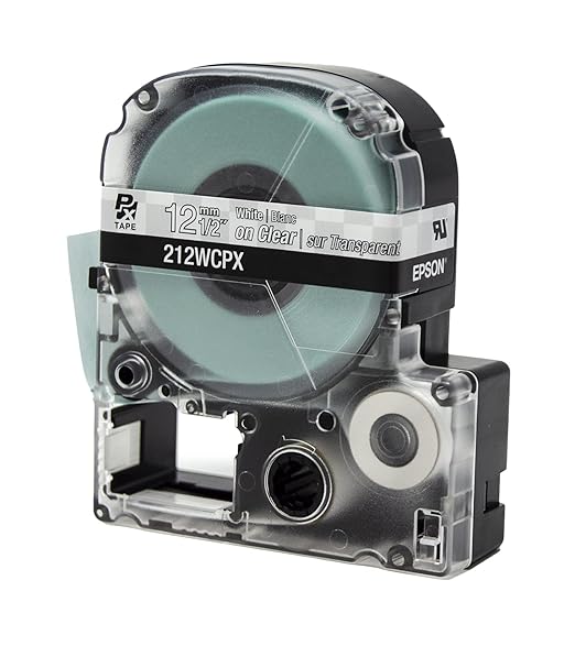 Epson LABELWORKS 212WCPX Genuine PET (Polyester) Tape Cartridge - White on Clear Label Maker Tape - 1/2" (12MM) Wide, 30'