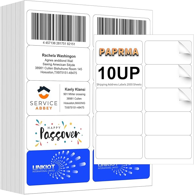 PAPRMA 2" x 4" Shipping Address Label for Laser Inkjet Printer 2000 Sheets, 8.5x11 Printable Sticker 10up/Page, 5163 White Adhesive Mailing Labels for Package Envelope