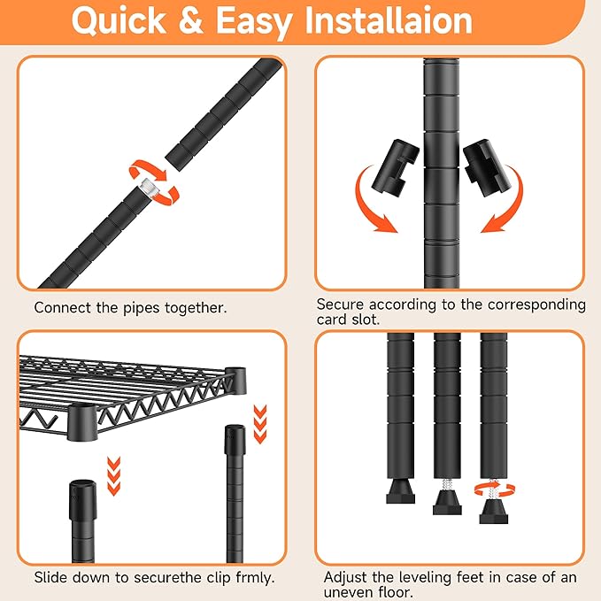 5 Tiers Storage Shelves Load 1500LBS, Metal Shelving Wire Metal Shelving Unit Shelves for Storage Adjustable Garage Shelving for Pantry Kitchen Garage Black 15.8" D x 33.5" W x 70.5" H