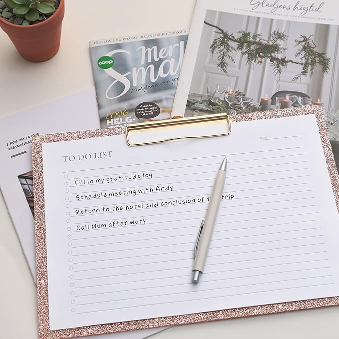UNIQOOO Sparkle Rose Gold Glitter Landscape Clipboard, Horizontal Clipboard with Shiny Gold Finish Clip, Back to School Gift 1st Day Gift, Teacher Appreciation Gift, 12.5x9 in