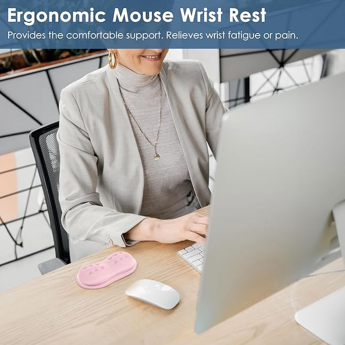 VANKEY Ergonomic Mouse Wrist Rest, Soft Support, Memory Foam Pad, Non-Slip Base (Pale Pink)