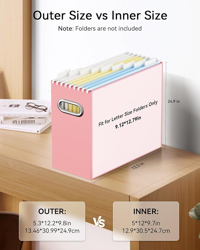 Oterri Cardboard File Organizer Box for Hanging File Folders Letter Size,File Box for Computer Desk,File Cabinet,Working Home,Office,Classroom (Pink, Letter Size - 4 Packs)