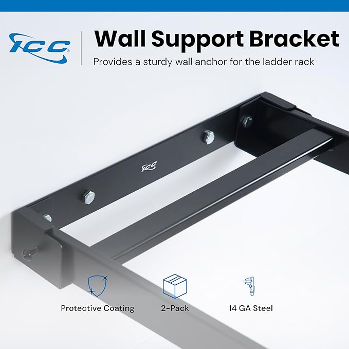 ICC Cable Runway Wall Support Bracket – 2-Pack | Steel, Black Powder Coat, 90° Wall Mount