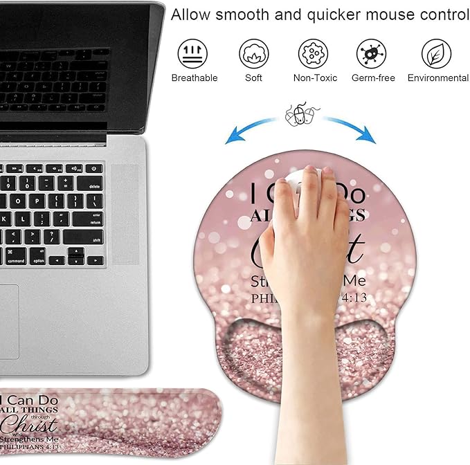 Keyboard Wrist Rest and Mouse Pad Wrist Rest Support Set, Non-Slip PU Base for Gaming and Office, Comfortable & Lightweight for Easy Typing & Pain Relief, Quote Bible Verse Philippians 4-13