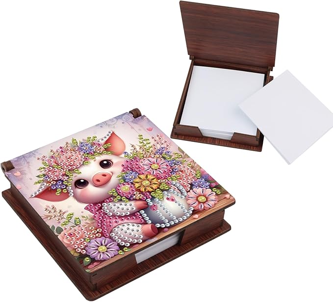 Pig Diamond Painting Kit Note Box,Memo Paper Storage Box Diamond Art,Sticky Note Holder Diamond Art,Diamond Painting Memo Pad For Office Desk. (Pig)