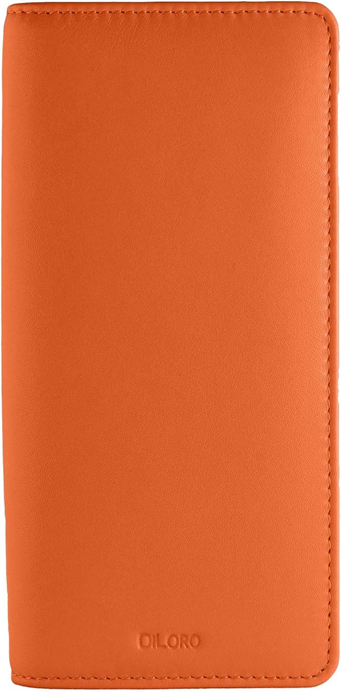 DiLoro Leather Zippered Triple or Quad Pen Case Pencil Pouch Holder for Three or Four Fountain Ballpoint Rollerball Pens or Glasses (Nappa Orange)