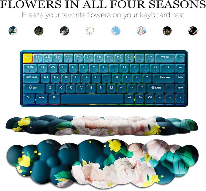 JIKIOU Cloud Wrist Rest Keyboard, Cloud Keyboard Wrist Pad Set with Comfortable Cloth, Cute Arm Rest for Palm Support, PC/Gaming Desk Accessories/Office Setup/Computer Hand Cushion Peony