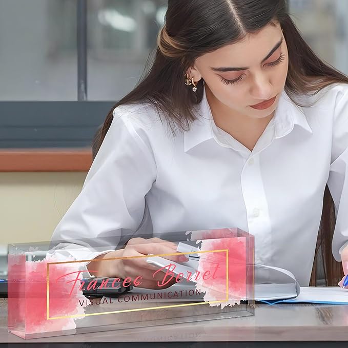 Personalized Name Plate for Desk, Custom Acrylic Desk Name Sign, Office Appreciation Gifts for Women Men Coworkers Boss Teacher Employee (Pink Cloud)