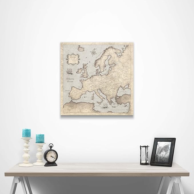 Conquest Maps Push Pin Europe Map Board - With Push Pins to Mark Europe Travel - Handmade in Ohio, USA - Design: Rustic Vintage