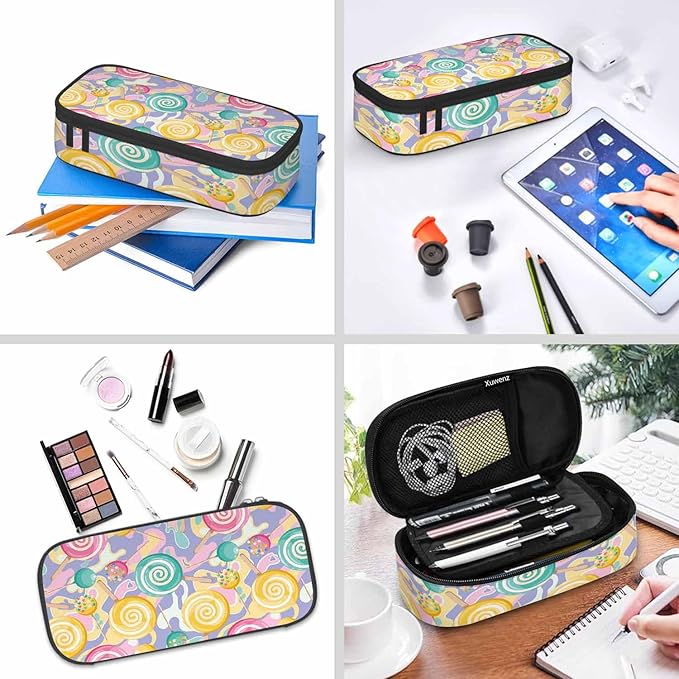 Lollipops Pencil Case Snacks Candies Colorful Cute Pencil Bag Pouch Box Organizer for College School Students Boy Girl