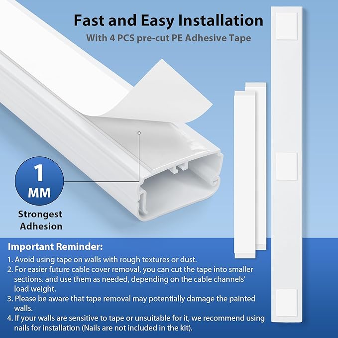 Cord Cover Wall 32in, TV Cord Hider for Wall Mounted TV, Large Cable Hider Kit for 3-6 Cords, Wire Management Raceway, White Wire Hider Concealer, 2 x L15.8in, W1.5in H0.75in
