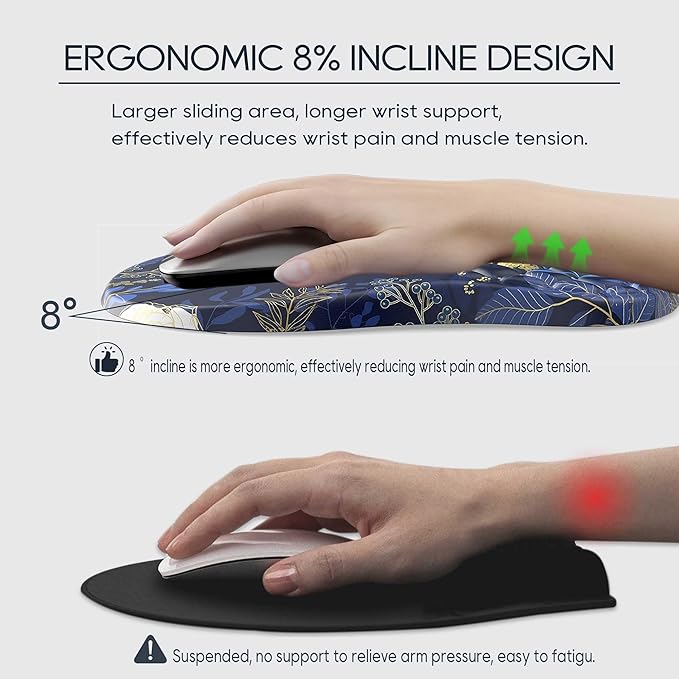 Ergonomic Mouse Pad with Wrist Rest, Flower Mouse Pad with Massage Design，Soft Mousepad for Carpal Tunnel Pain Relief with Integrated Memory Foam Slope Massage Bulge for Wireless Mouse & Desk