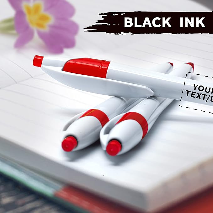 DISCOUNT PROMOS Custom Slim Curvy Ballpoint Pens Set of 50, Personalized Bulk Pack - Black Ink, Retractable, Great for Office, School, Tradeshows - Red