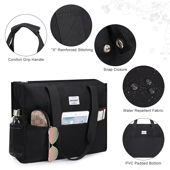 Utility Tote Bag with Laptop Compartment Luggage Sleeve Zippered Multi-pocket Commute Shoulder Purse for Nursing/Work