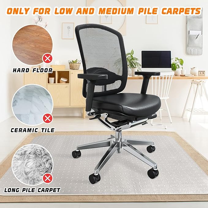 SHAREWIN Office Chair Mat for Carpet Floors, 48" x 30" Clear Desk Chair Mats for Low Pile Carpeted Protector, Sturdy PVC Computer Chair Mats Anti-Slip and Easy to Clean for Home & Office