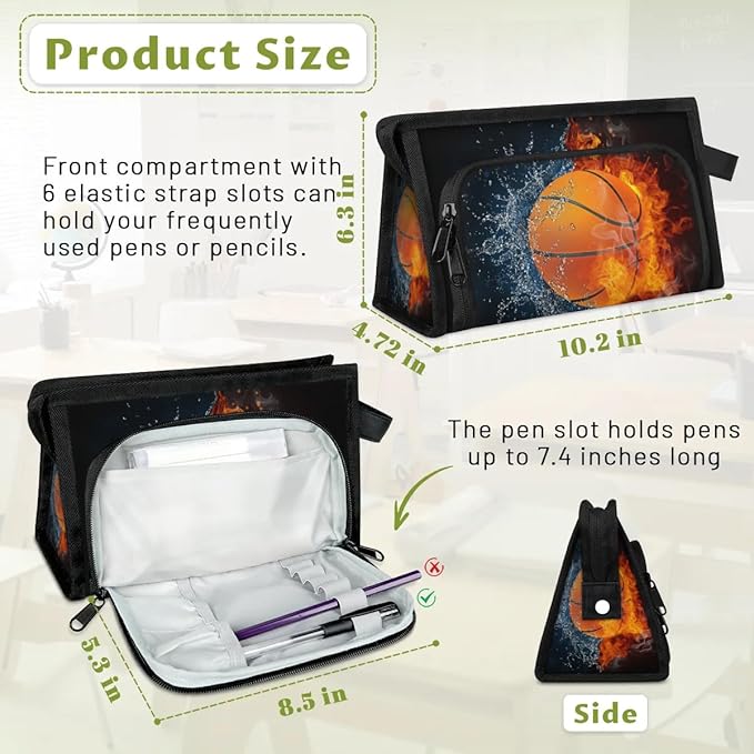 Pardick Large Capacity Pencil Case Pouch, Basketball Ball Portable Zipper Pencil Cases Pencil Bag Office Stationery Bag Makeup Bag Desk Organizer for Women Men