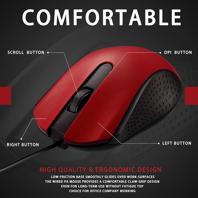 Hoteam 12 Pcs Black Wired Computer Mouse Bulk Cord USB Computer Mice Ergonomic Wired Mouse for Pcs, Computers, Laptops, Gaming Office Home Supplies