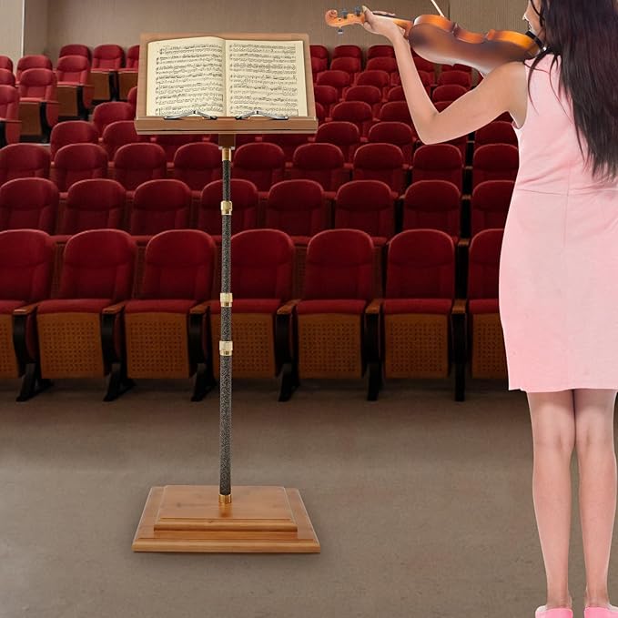 Sheet Music Stand & Desktop Book Stand, Rotatable Music Book Holder Stand,Wooden Portable Sheet Music Table Stand Height Adjustable from 27.5-59in with Book Stand Support, Carrying Bag