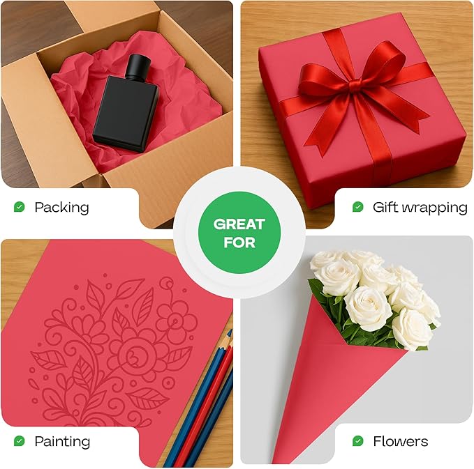 Christmas Red Kraft Paper Roll 18" x 1200" (100 feet) with Cutter - USA-Made Gift Wrapping Paper for Packing, Moving, Shipping & Crafts/Arts - 100% Recyclable Natural Craft Material by IDL Packaging