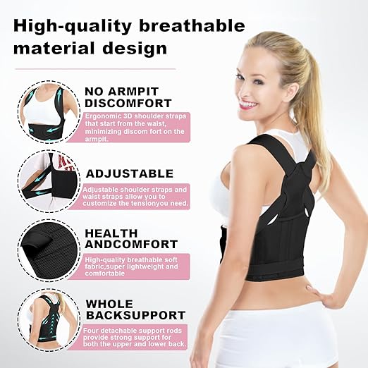 Posture Corrector for Women and Men,4 In 1 Adjustable Full Back Brace,Posture Braces Can Relieve Upper and Lower Back Pain, Shoulder Braces for Hunchback,Scoliosis, Lumbar Spine, Spine（Ebony Black）
