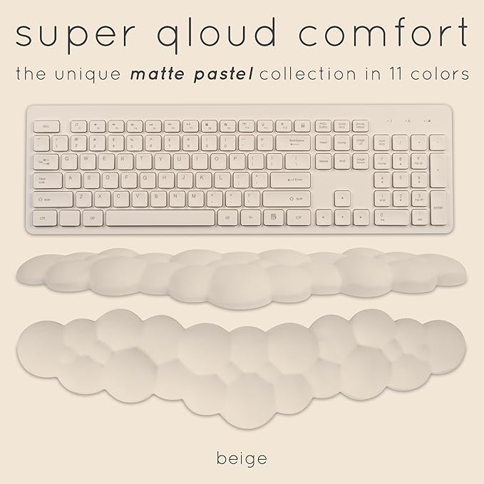 Qloud Cloud Wrist Rest Keyboard Wrist Rest for Computer Keyboard Pad, Cloud Keyboard Wrist Rest, Wrist Pad for Keyboard, Memory Foam, Non Slip Base, Comes with Mouse Pad - Beige