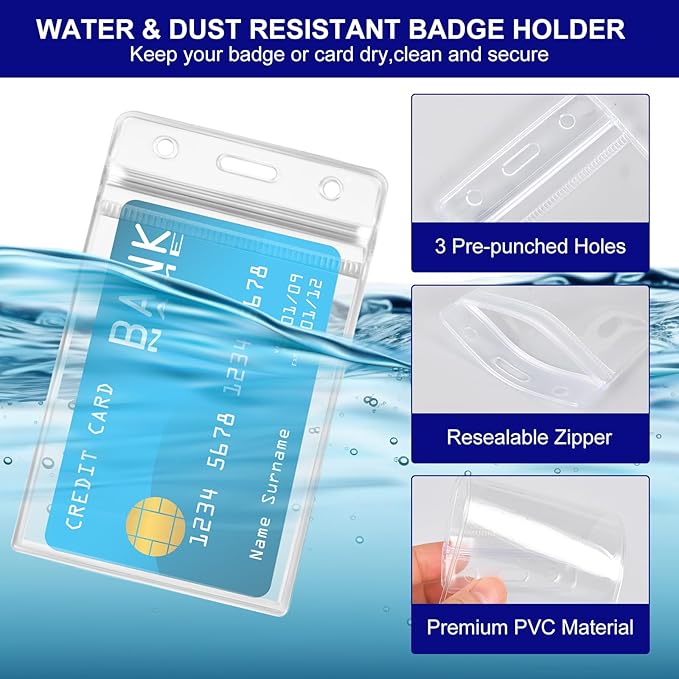 ID Card Holder with Lanyard 30Pcs Clear Vertical Name Tags ID Badge Holders and 30Pcs Flat Neck Lanyards for Cruise Ship Cards Work IDs Office School